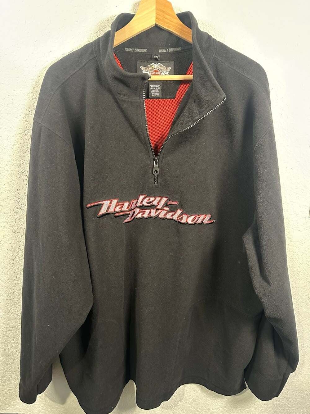 Harley-Davidson 1/4 Zip Fleece Pullover Black 2XL Embroidered Logo